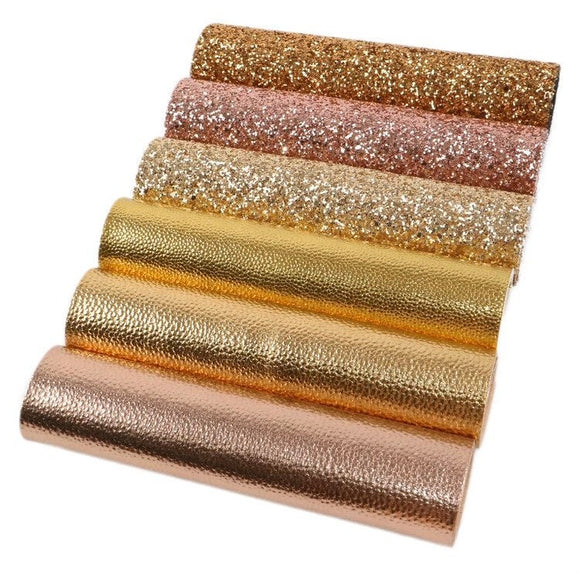 Bundle of 6 Chunky glitter faux leather sheets, metallic synthetic leather sheets, vegan, sparkle