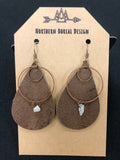 Genuine leather earrings with metal hoops and rose quartz