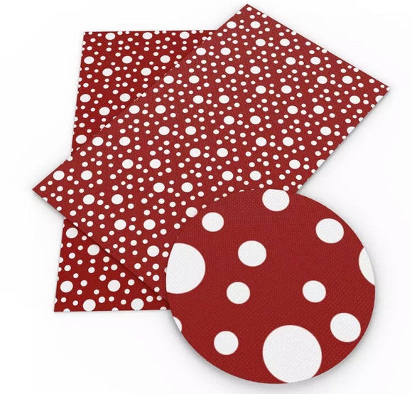 Red with white polka dots faux leather sheet, Christmas synthetic leather for crafts, earrings, bows, beading, vegan, holiday