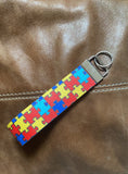 Faux leather keychain autism awareness