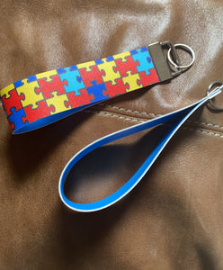 Faux leather keychain autism awareness