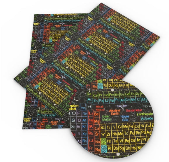 School pattern faux leather sheets, synthetic leather sheets, teacher, education, science, table of periodic elements