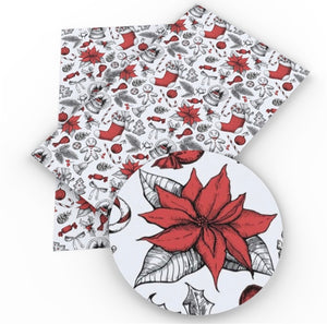 Poinsettia, black and white faux leather sheet