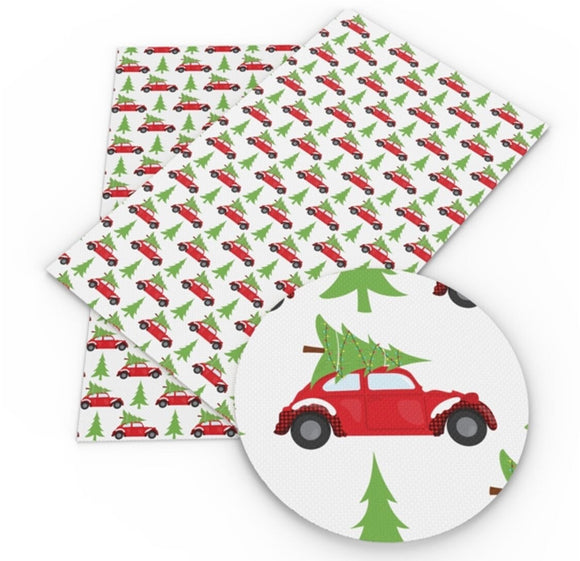 Christmas VW & tree faux leather sheet