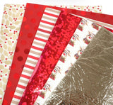 Red & Gold Christmas themed sheets, Faux leather sheets, synthetic leather sheets, vegan, tree, metallic, glitter, polka dots, holly, stripe