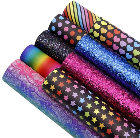 Bundle of 9 rainbow themed faux leather sheets