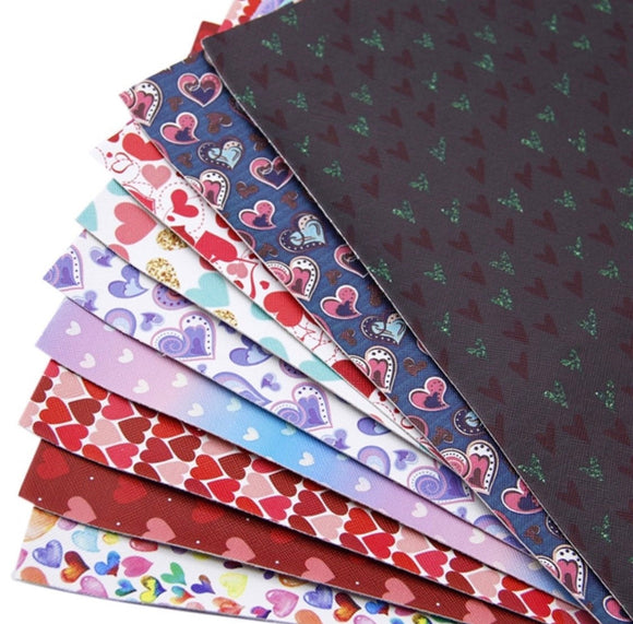 Bundle of 9 Heart themed faux leather sheets