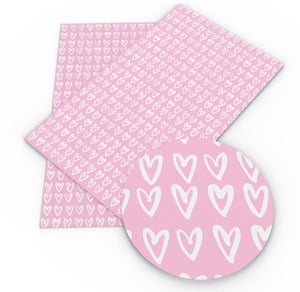 Pink with white scribed heart faux leather sheet
