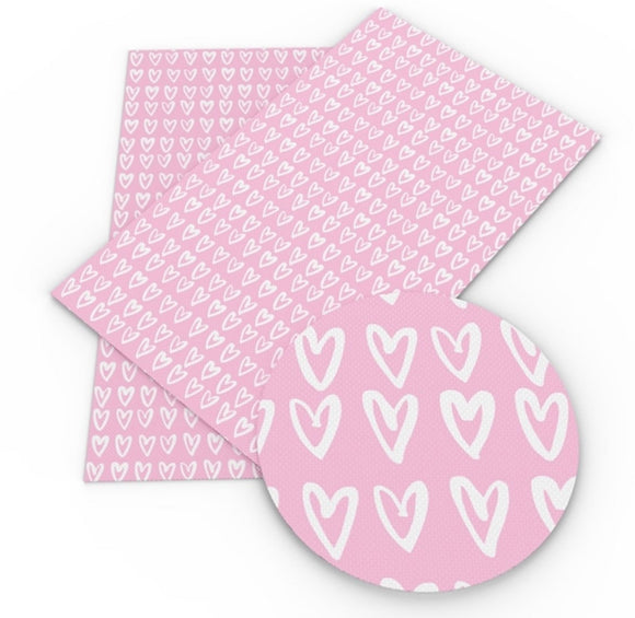 Pink with white scribed heart faux leather sheet