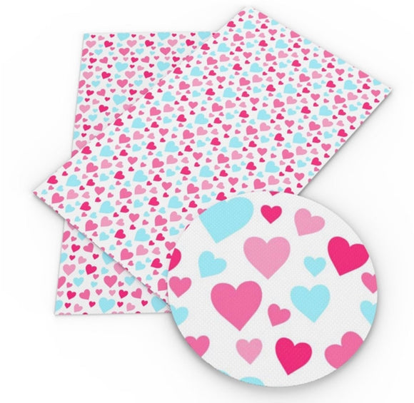 Blue and pink heart faux leather sheet