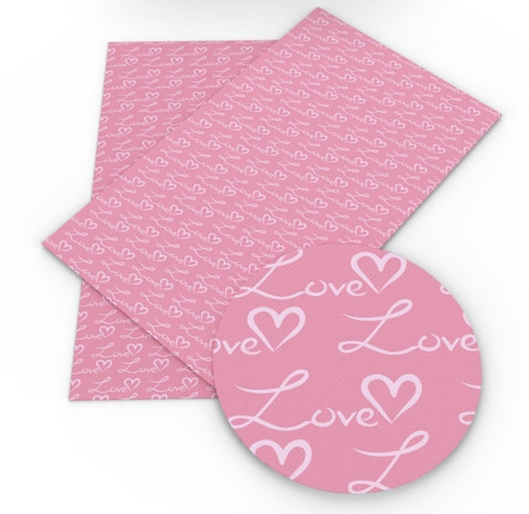 Pink with white script Love faux leather sheet