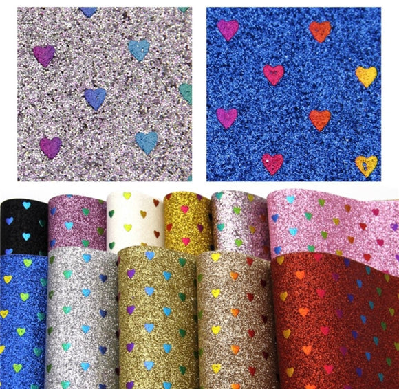 SOLD AS IS**** Fine Glitter heart faux leather sheet, synthetic leather for crafts, beading, hair bows, earrings, vegan leather