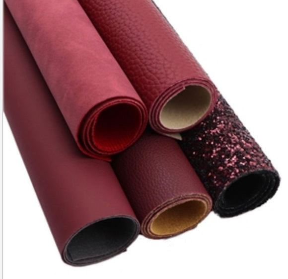 Assorted burgundy faux leather sheets