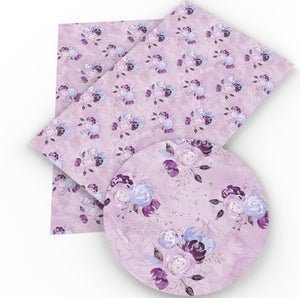 Purple rose pattern faux leather sheet, floral synthetic leather, vegan leather for crafts, bows, earrings, beading