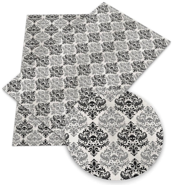 Black and gray damask faux leather sheet