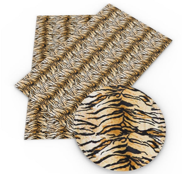 Tiger print Faux leather sheets, animal print synthetic leather sheets, vegan, leopard, cheetah, giraffe