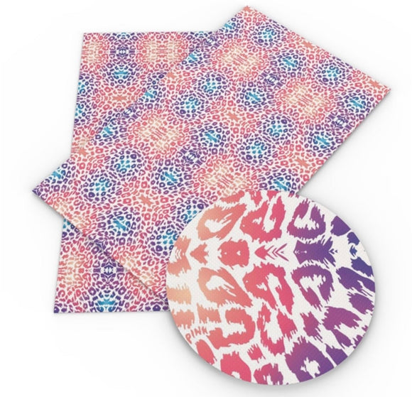 Pink, orange and purple leopard print faux leather sheet