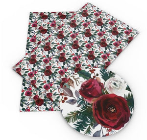 Dark red flower faux leather sheet