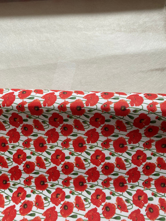 SOLD AS IS*** 30cmx140cm roll of poppy print faux leather, synthetic leather, vegan leather for crafts, as is, flawed