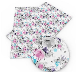 Blue and Pink Floral faux leather sheet