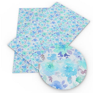 Blue watercolour floral faux leather sheet