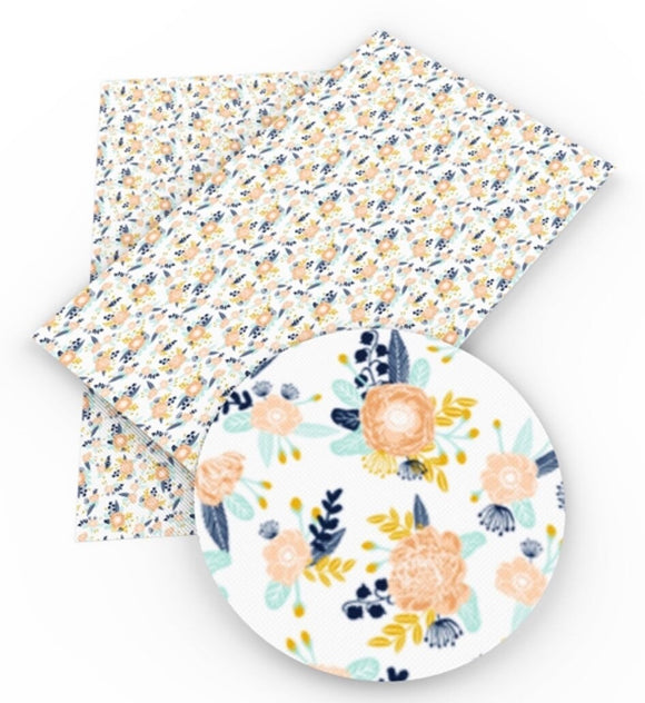 Blue and Coral Floral faux leather sheet