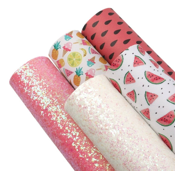 Bundle of 5 watermelon themed faux leather sheets
