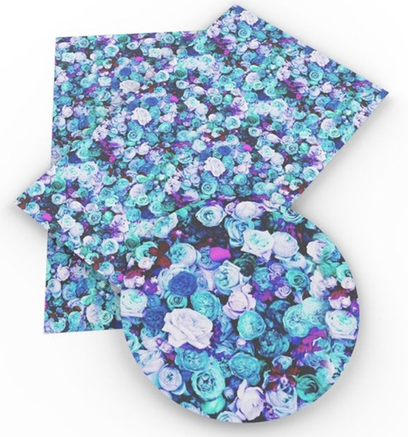 Purple and blue flower faux leather sheet