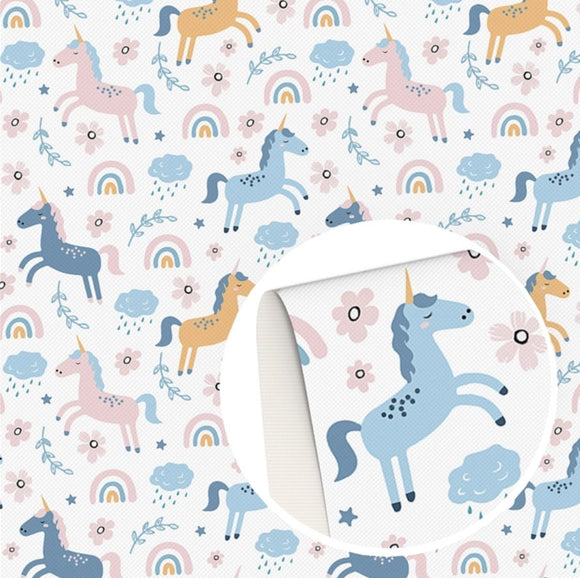 Unicorns and Rainbows pattern faux leather sheet, synthetic leather, vegan leather for crafts, bows, earrings, beading