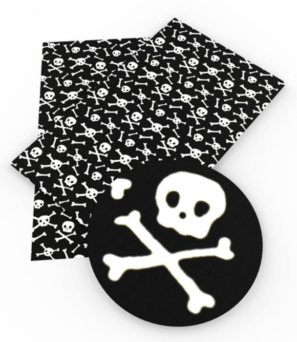 Skull and cross bones pattern faux leather sheet, synthetic leather for crafts, bows, earrings, beading