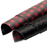 Double-sided Buffalo plaid & chunky black glitter faux leather