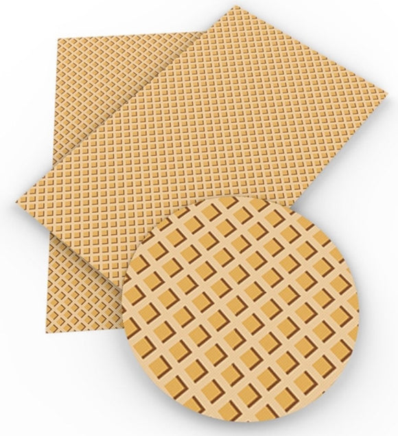 Waffle cone pattern faux leather sheet, synthetic leather for crafts, bows, earrings, beading, vegan leather, ice cream