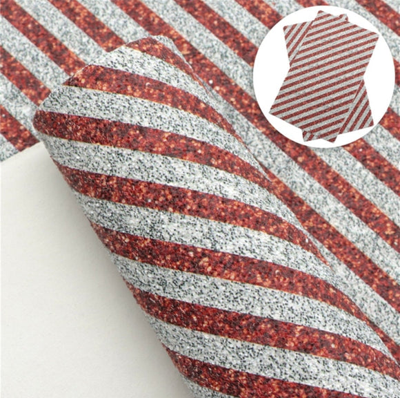 Red & white striped chunky glitter faux leather sheet, Christmas synthetic leather for crafts, earrings, bows, beading, vegan, holiday