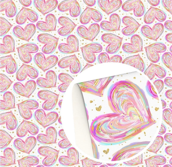 Multi-colour hearts pattern, Valentine’s Day faux leather sheet, synthetic leather for crafts, bows, earrings, beading