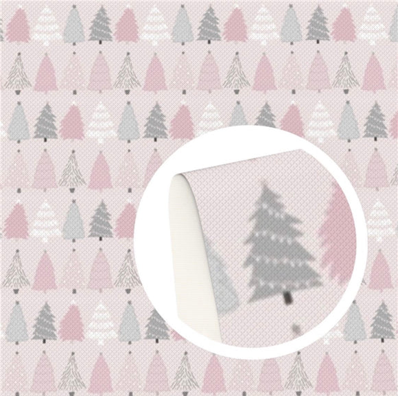 Pastel Christmas tree theme faux leather sheet, Christmas synthetic leather for crafts, earrings, bows, beading, vegan, holiday, star
