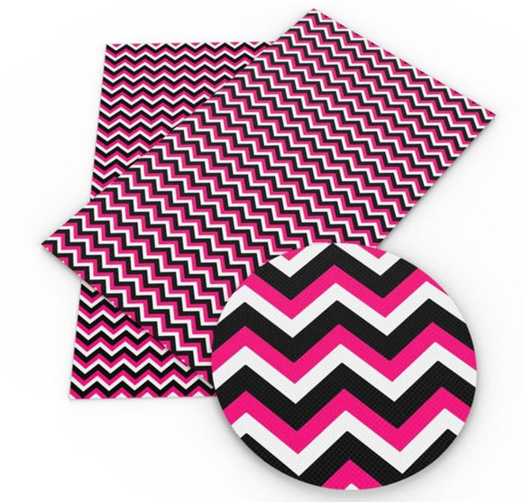 Black, Pink & White Chevron faux leather sheet