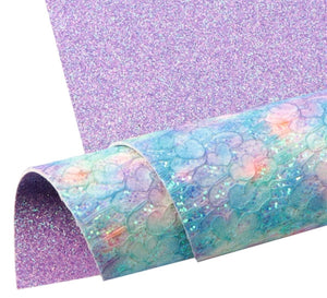 Rainbow lace and purple glitter faux leather sheets, synthetic leather for earrings, crafts and bows