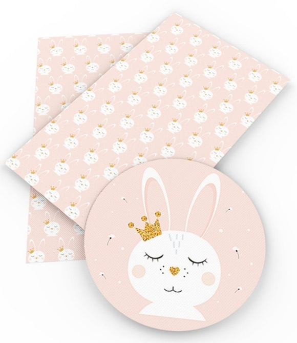 Easter bunny with crown pattern faux leather sheet, synthetic leather for crafts, bows, earrings, beading, vegan leather, rainbow