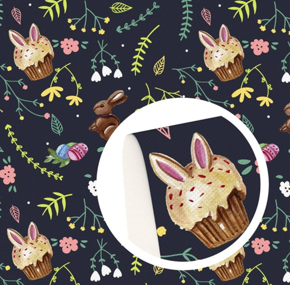 Easter bunny cupcake pattern faux leather sheet, synthetic leather for crafts, bows, earrings, beading, vegan leather, rainbow