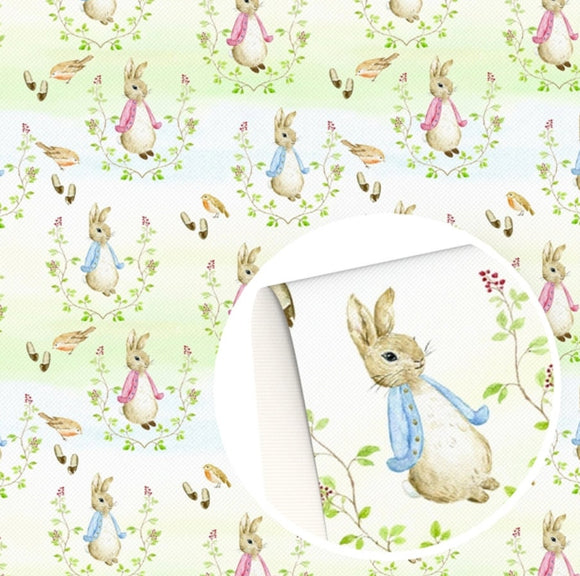 Peter Cottontail pattern faux leather sheet, synthetic leather for crafts, bows, earrings, beading, vegan leather, rainbow