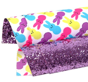 Easter, double-sided peep and purple glitter faux leather sheets, synthetic leather for earrings, crafts and bows