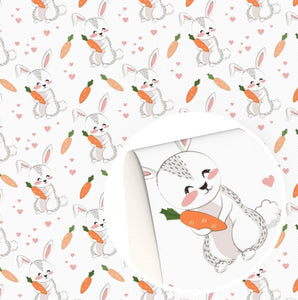 Easter bunny with carrot pattern faux leather sheet, synthetic leather for crafts, bows, earrings, beading, vegan leather, rainbow