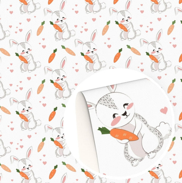 Easter bunny with carrot pattern faux leather sheet, synthetic leather for crafts, bows, earrings, beading, vegan leather, rainbow