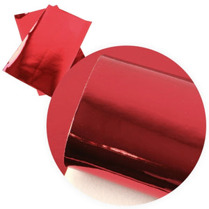 Red mirror faux leather sheets, synthetic leather for earrings, crafts and bows, metallic, shiny