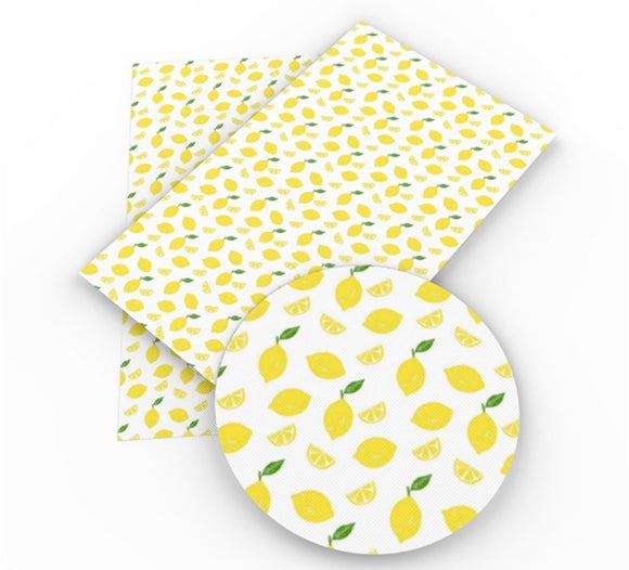 Lemon pattern, faux leather sheet, synthetic leather for crafts, bows, earrings, beading, vegan leather, fruit