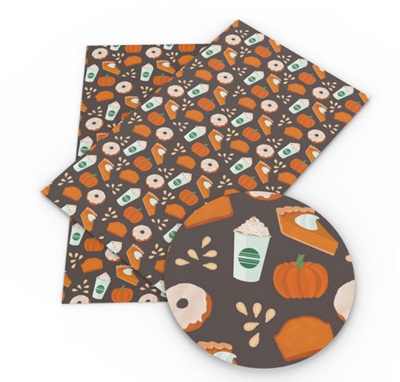 Pumpkin themed faux leather sheet, synthetic leather, vegan leather for crafts, beading, earrings, bows, acorn, leaves