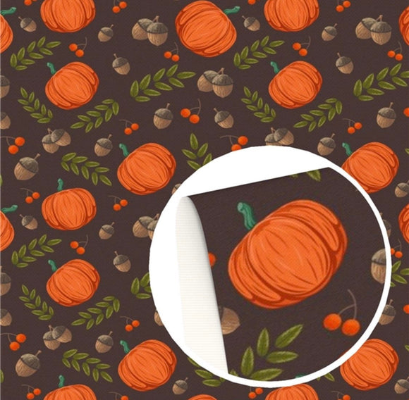 Pumpkin & acorn faux leather sheet, synthetic leather, vegan leather for crafts, beading, earrings, bows, acorn, leaves