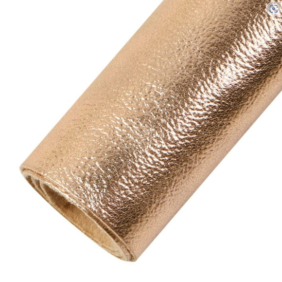 Distressed metallic Rose Gold litchi finish faux leather sheet