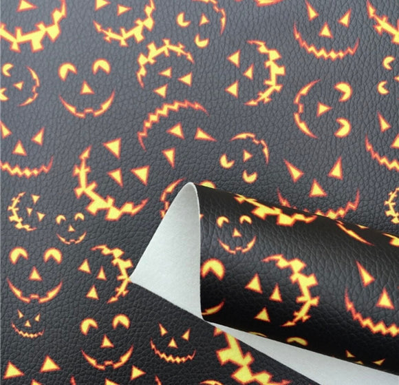Jack-o-lantern faux leather sheet, synthetic leather, vegan leather for crafts, beading, earrings, bows, Halloween